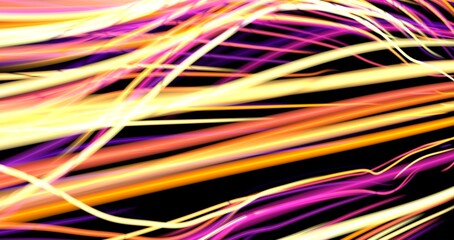 light trails with motion blur effect, long time exposure. Isolated on black