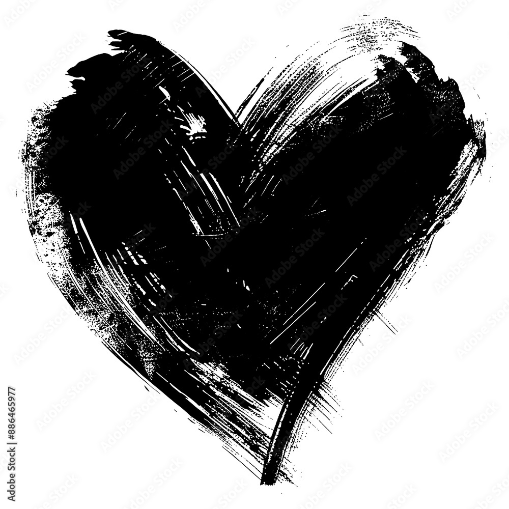 Wall mural Black heart png brush stroke texture, transparent background