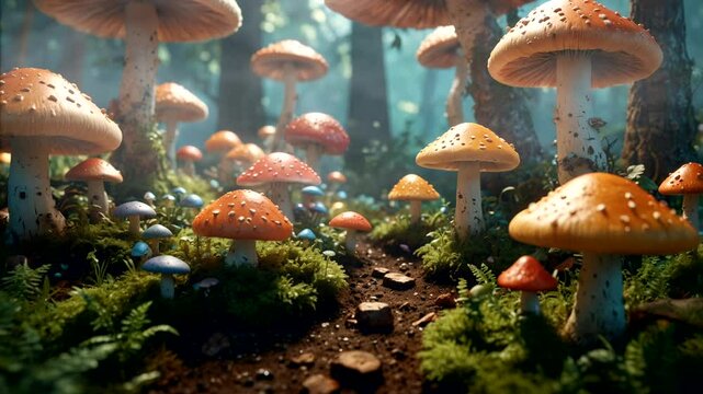 fantasy mushrooms in the forest. beautiful scenery