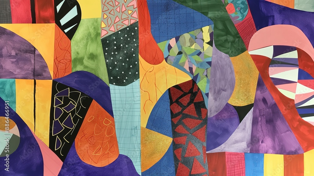 Poster Play with different patterns and shapes in a whimsical, free-form composition.