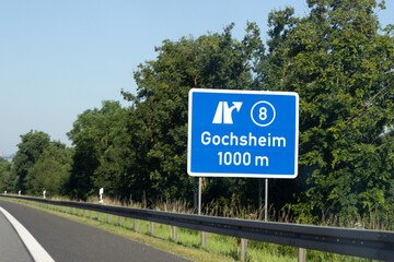 Autobahn A70, Ausfahrtsschild Nr. 8, Gochsheim in Richtung Schweinfurt
