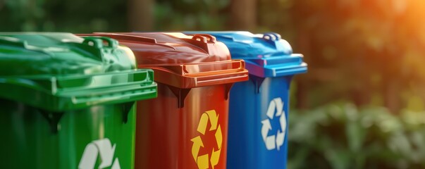 Recycle Bins, Colorful Recycling Containers, Green Waste, Plastic Waste, Paper Recycling, Metal Recycling, Reduce Reuse Recycle, Environmental Responsibility, Eco-Friendly, Sustainability, Waste