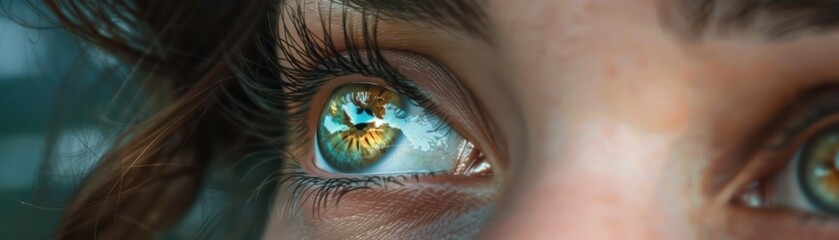 Naklejka premium Stunning Close-Up of an Eye with Graceful Eyelashes, Captivating Detail, and an Elegant Gaze, Highlighting the Beauty and Depth of Human Eyes, Free Image Download