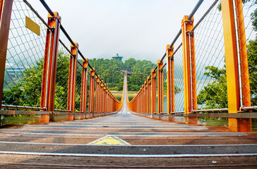 The Majang Lake Suspension Bridge in Paju, Korea.