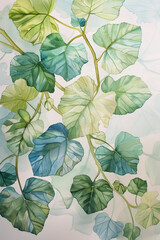 Fototapeta premium Watercolor illustration of green leaves, vertical floral background
