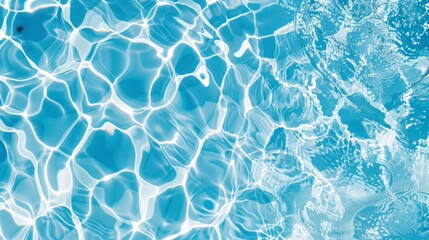 Top view blue water caustics background. Clear ripples pool water texture. Summer vacation