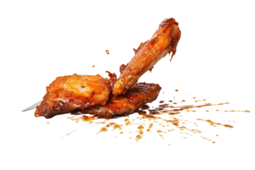 A Symphony of Sizzling Chicken: A Culinary Dance of Flavor and Drizzle on a White or Clear Surface PNG Transparent Background