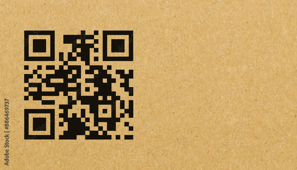Wall mural qr code sample for smartphone scanning isolated on cardboard background