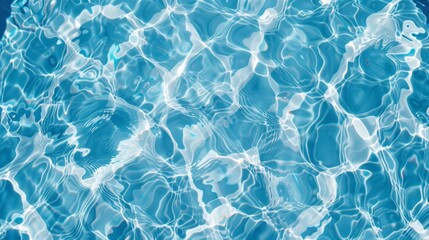 Obraz premium Top view blue water caustics background. Clear ripples pool water texture. Summer vacation