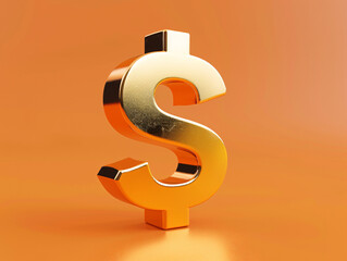 a gold dollar sign on a orange background