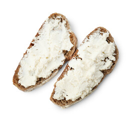Delicious bruschetta with ricotta cheese isolated on white