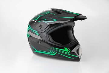 New stylish motorcycle helmet on white background