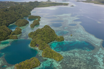 Palau islands view from above on a sunny autumn day