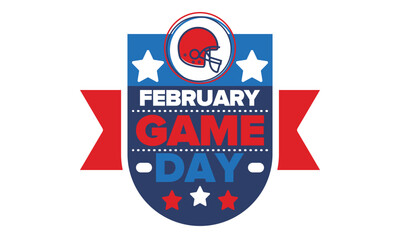 Game Day. American football playoff. Super Party in United States. Final game of regular season. Professional team championship. Ball for american football. Sport poster. Vector illustration