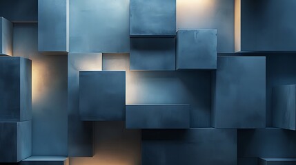 Abstract wall design with block structures in a monochromatic color scheme, featuring a mix of matte and glossy finishes, illuminated by soft light