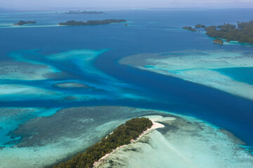 Palau islands view from above on a sunny autumn day