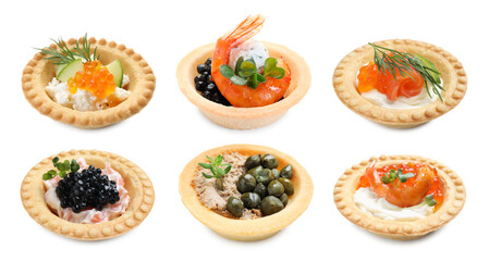 Set of different canapes isolated on white