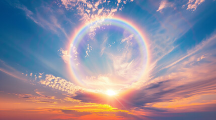 Obraz premium Ethereal Sunset Sky with Circular Rainbow Halo: Aesthetic Beauty