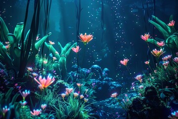 Underwater Garden with Glowing Flowers.