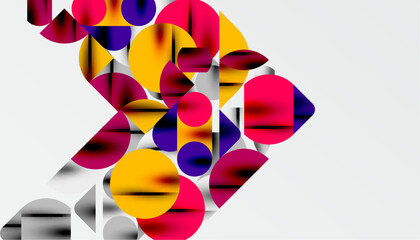 Color beautiful circles, semi circles, squares and round triangles. Geometric mosaic style pattern abstract background for wallpaper, banner, backdrop, card, book Illustration, landing page