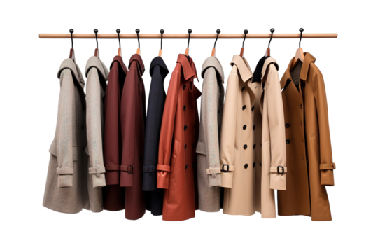 A Symphony of Colors on a Wooden Garment Rack on a White or Clear Surface PNG Transparent Background - Powered by Adobe