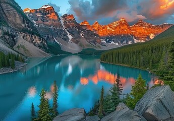 Sunrise Over a Tranquil Mountain Lake