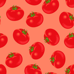 Tomatoes seamless pattern. Food background. Vector flat illustration.
