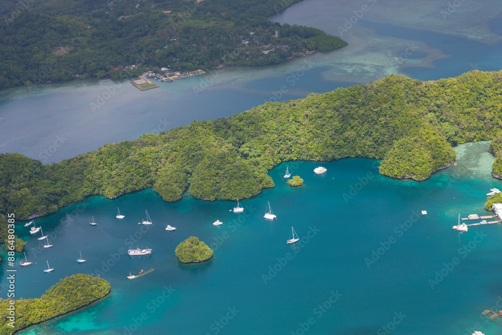 Sticker Palau islands view from above on a sunny autumn day