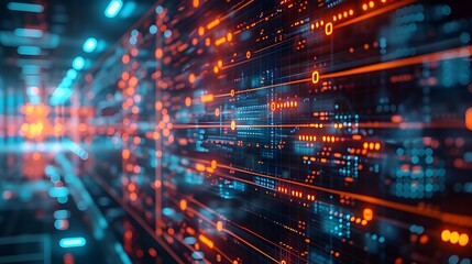 Futuristic Digital Network Architecture Model Showcased in High Tech Lab for Business Communication and Technology Innovations