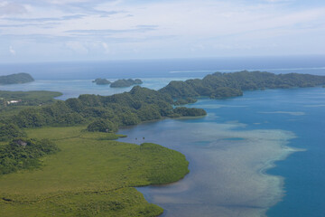Palau islands view from above on a sunny autumn day