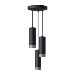 Black cylinder pendant lights hanging from ceiling
