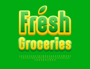 Vector advertisind signboard Fresh Groceries. Modern Elegant Font. Decorative Alphabet Letters and Numbers set.