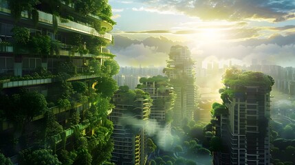 Obraz premium A blend of cityscapes and lush greenery, perfect for modern and eco-friendly designs. 