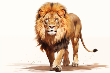 Lion walking. Watercolor style. lion walking forward on a white background with watercolor