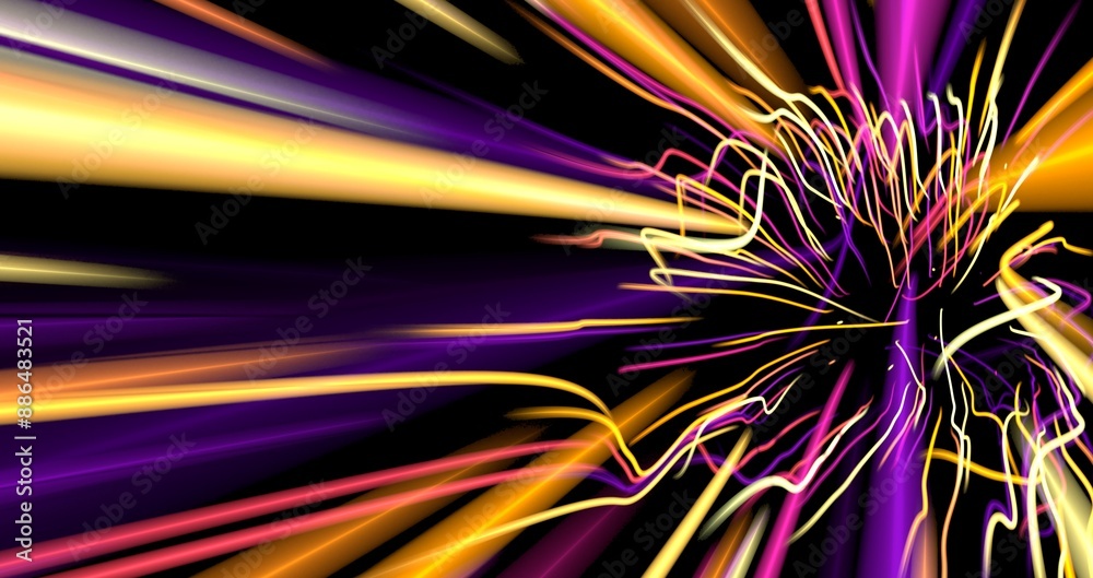 Poster light trails with motion blur effect, long time exposure. isolated on black