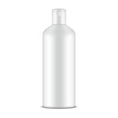 White shampoo bottle with flip top lid on white background