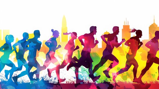 Energetic Marathon Runners: Diverse Group of Athletes - Sports Event Banner
