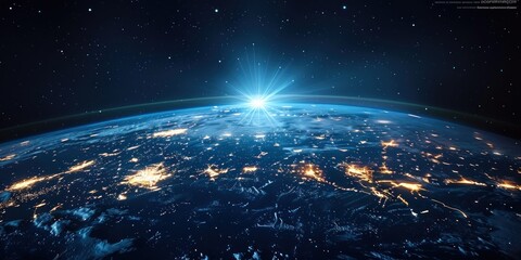 Earth From Space at Night, Illuminated by City Lights