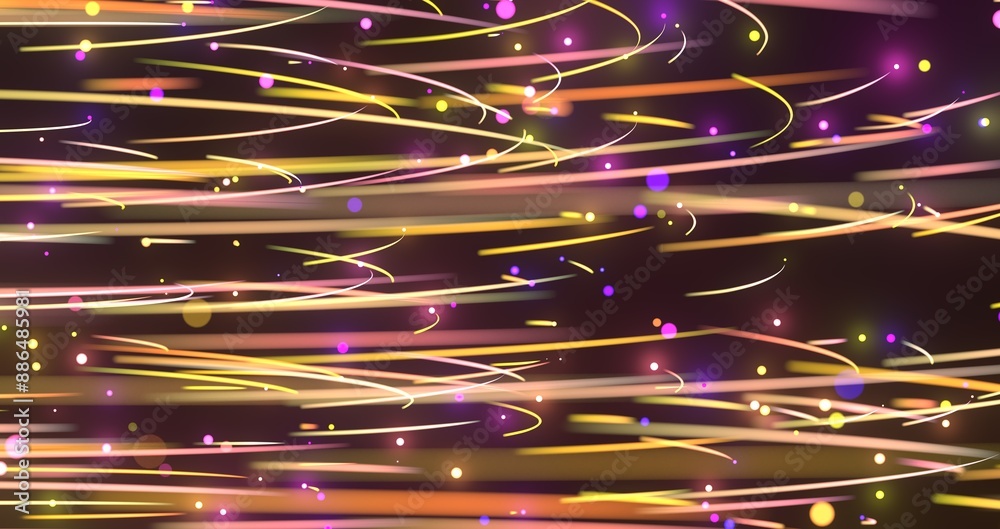 Poster Flying inside digital data tunnel. Futuristic abstract background with neon rays