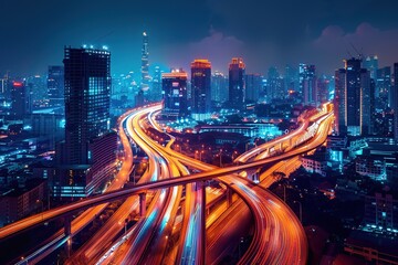 Obraz premium Night Cityscape With Intertwining Highways