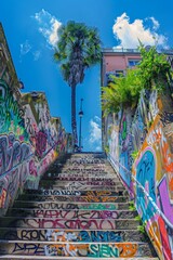 Fototapeta premium An attractive street with graffiti along the Cours Julien in Marseille