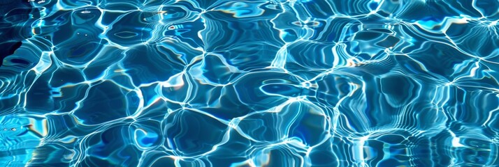 Obraz na płótnie Canvas Top view blue water caustics background. Clear ripples pool water texture. Summer vacation
