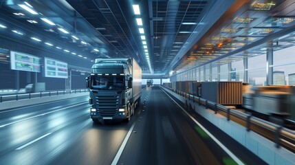 Trading Floor Blended with Truck on Highway, Combining Trading and Transportation Industries, Great for Business Use,