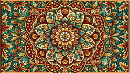 Ethnic Floral Pattern with Vintage Mandala Element