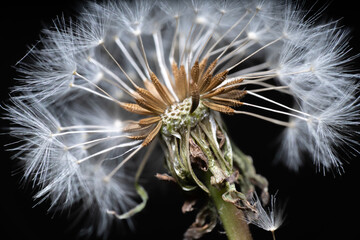 Fototapeta premium Full size Detailed Dandelion with black background macro