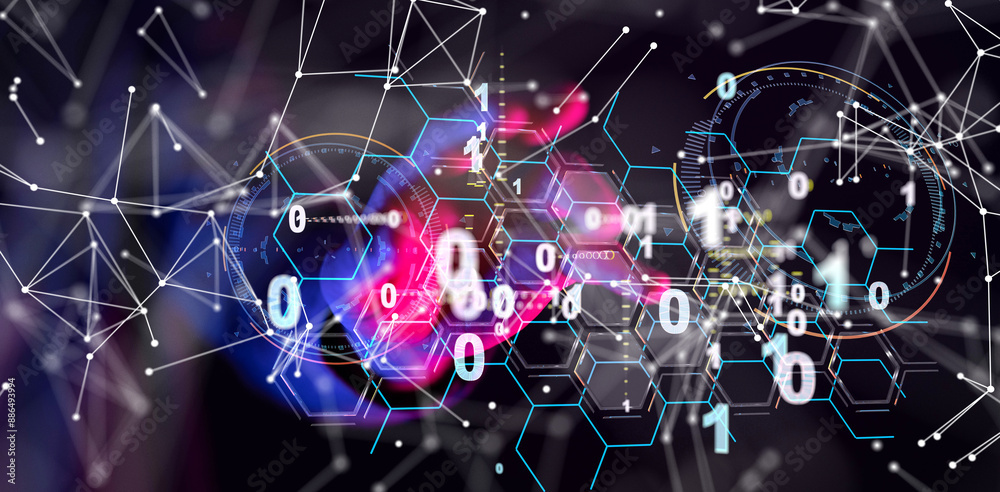 Aufkleber Neural network 3D illustration. Big data and cybersecurity