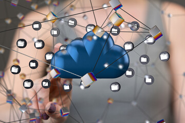 Cloud technology. Polygonal wireframe art looks like constellation