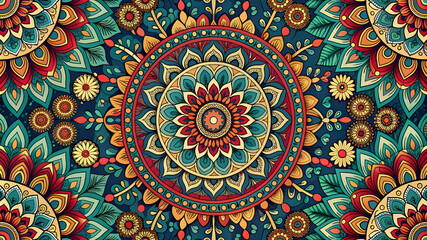 Ethnic Floral Pattern with Vintage Mandala Element