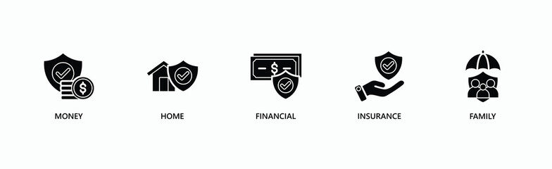 Personal Financial Security Banner Web Icon Vector Illustration Concept With Icon Of Money, Home, Financial, Insurance, Family