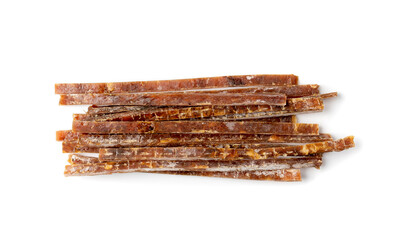 Meat Jerky Isolated, Dry Salted Chicken Slices, Small Pieces of Dehydrated Beef, Beer Snacks, Dried Pork